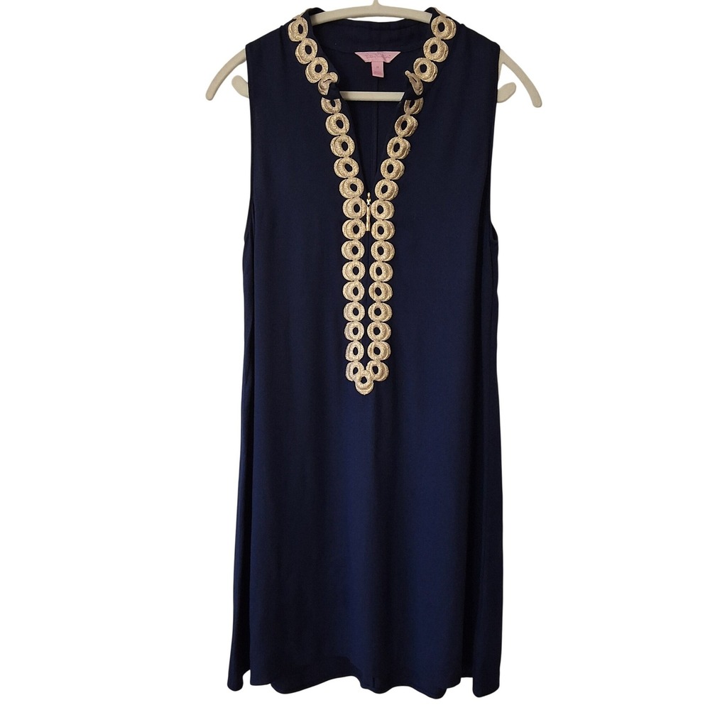 Lilly Pulitzer Navy Blue Sleeveless Mini Dress with Gold Trim